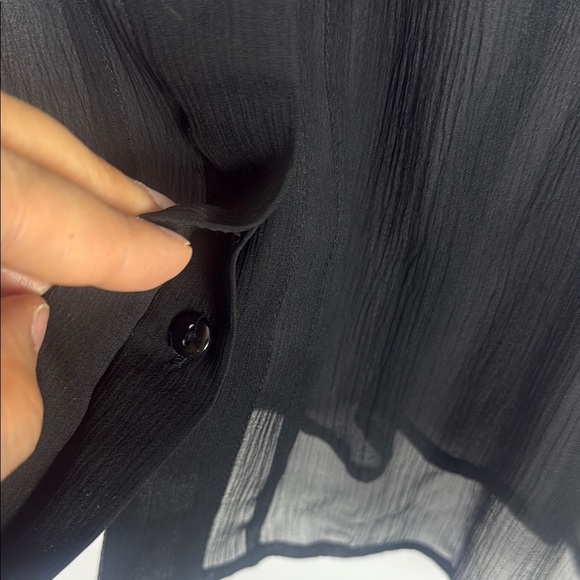 Bob Mackie 100% Silk Classic Black Sheer Blouse with Mandarin Collar Size Large - Picture 7 of 8